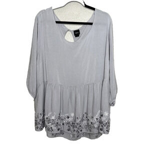 Disney Plus Size 3X Peplum Top Gray Ruffle Princess Shirt Blouse Embroidery